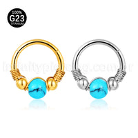 Piercing Argola Titânio Detalhada Com Pedra Opala