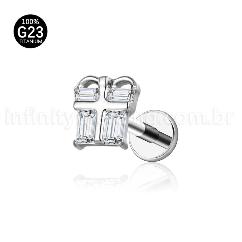 Piercing Labret Titânio Caixinha De Presente Zircônia Cravejada
