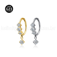 Piercing Argola Titânio Segmento Articulado Zircônia Cravejada Com Pingente