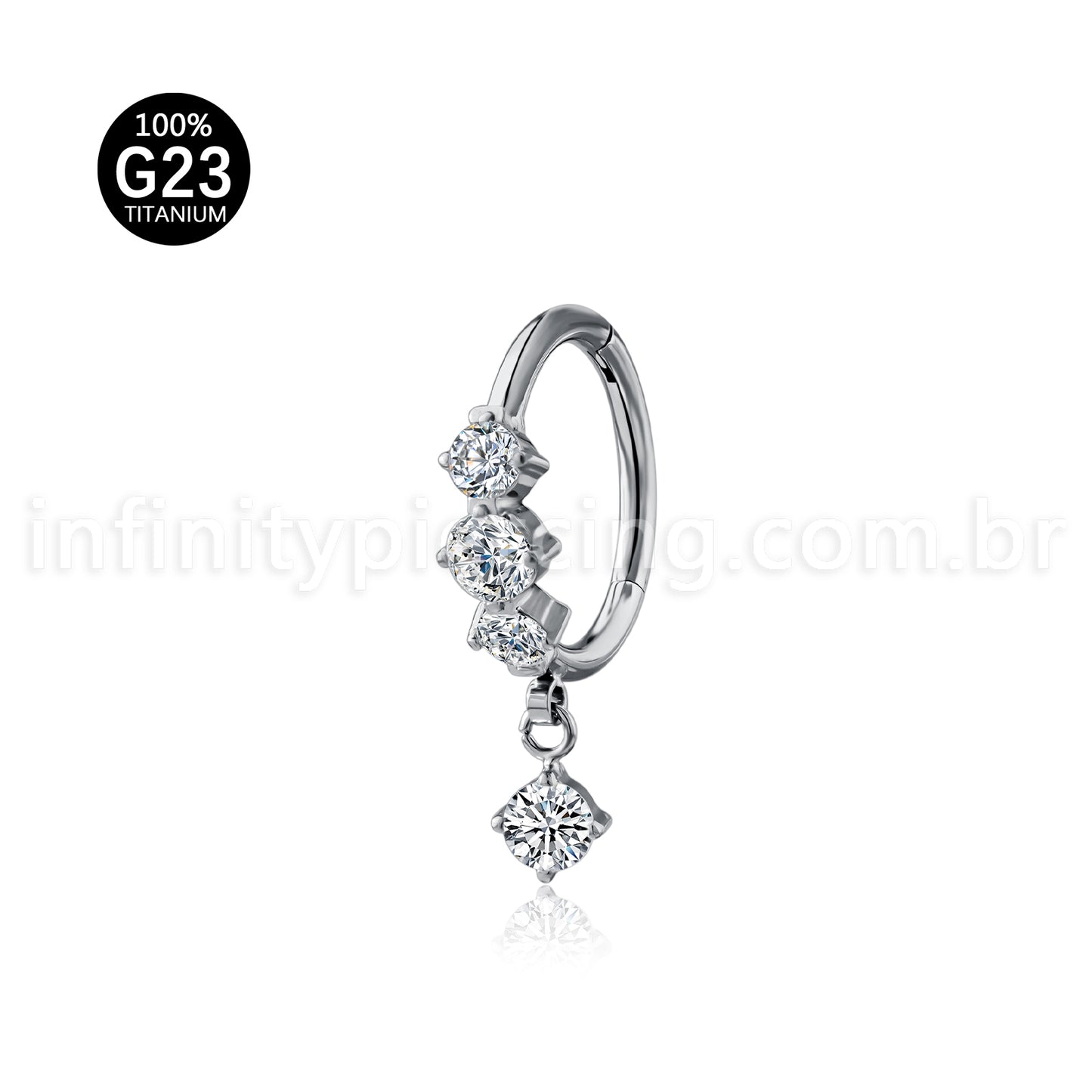 Piercing Argola Titânio Segmento Articulado Zircônia Cravejada Com Pingente