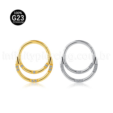 Piercing Argola Titânio Dupla Com Detalhes Zircônia