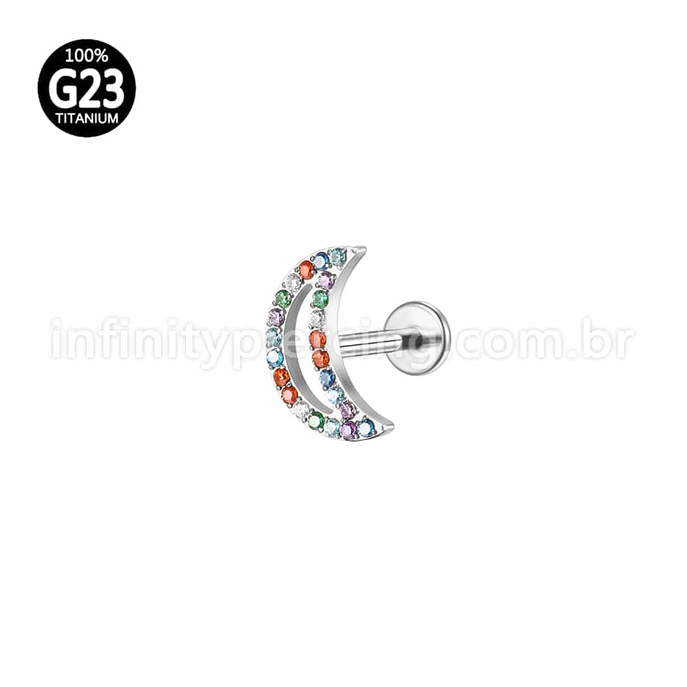 Piercing Labret Titânio Lua Zircônia Colorida Cravejada