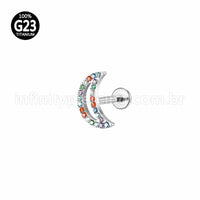 Piercing Labret Titânio Lua Zircônia Colorida Cravejada