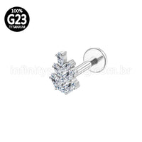 Piercing Labret Titânio Galho Zircônia Cravejada