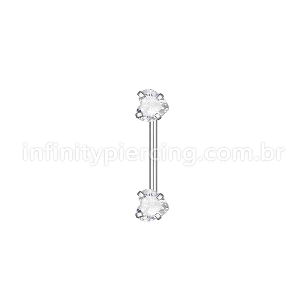Piercing Mamilo Push Pin Aço Cirúrgico Zircônia Coração