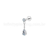 Piercing Labret Aço Cirúrgico Ponto De Luz/Pingente Gota Zircônia