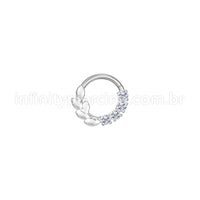 Piercing Argola Aço Cirúrgico Folhas/Zircônia Cravejada
