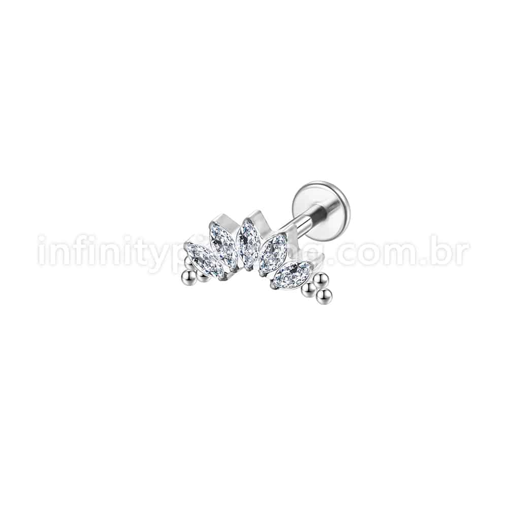 Piercing Labret Aço Cirúrgico Cluster Indiano 5 Zircônia