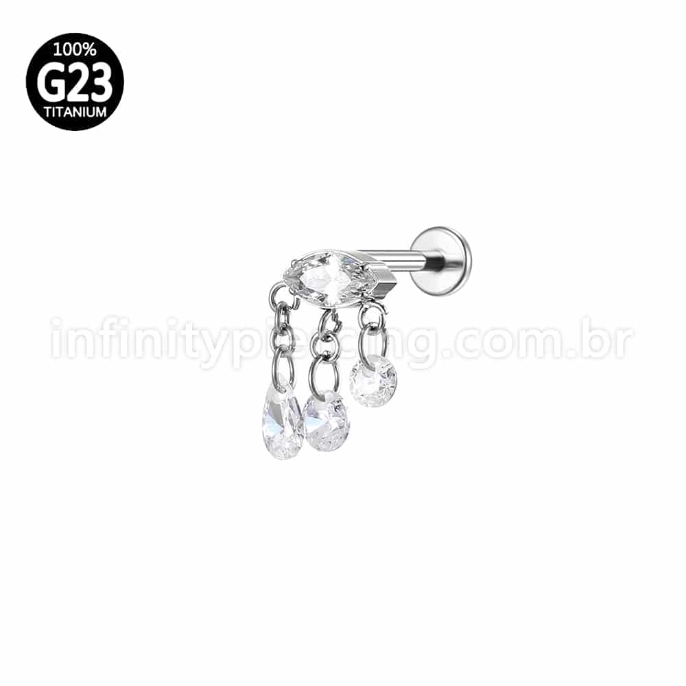 Piercing Labret Titânio Oval Com Pingentes Zircônia
