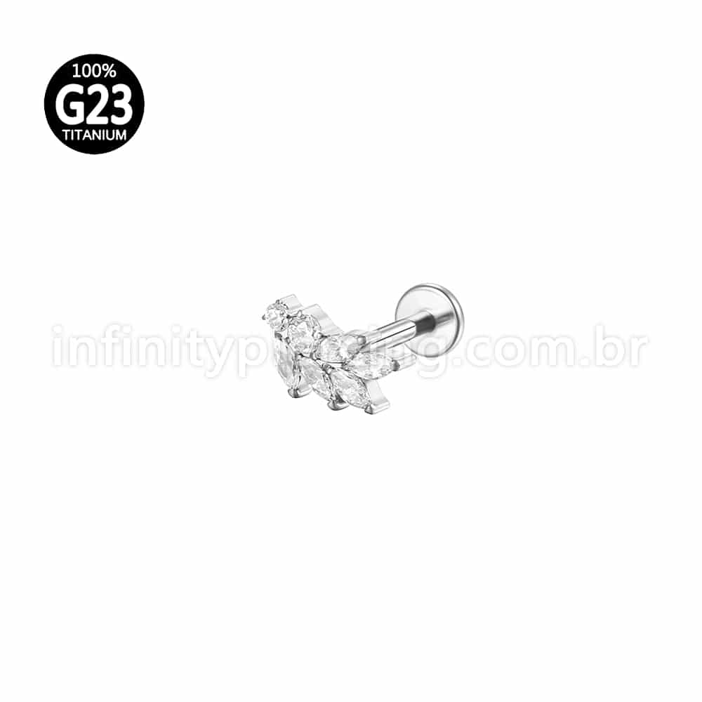 Piercing Labret Titânio Folhas Zircônia