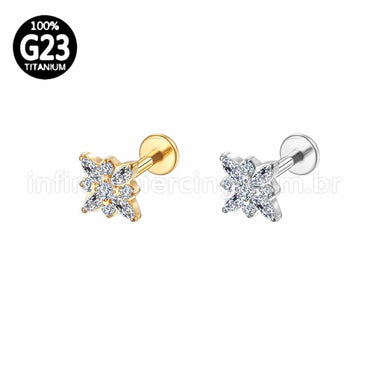Piercing Labret Titânio Flor Quadrada
