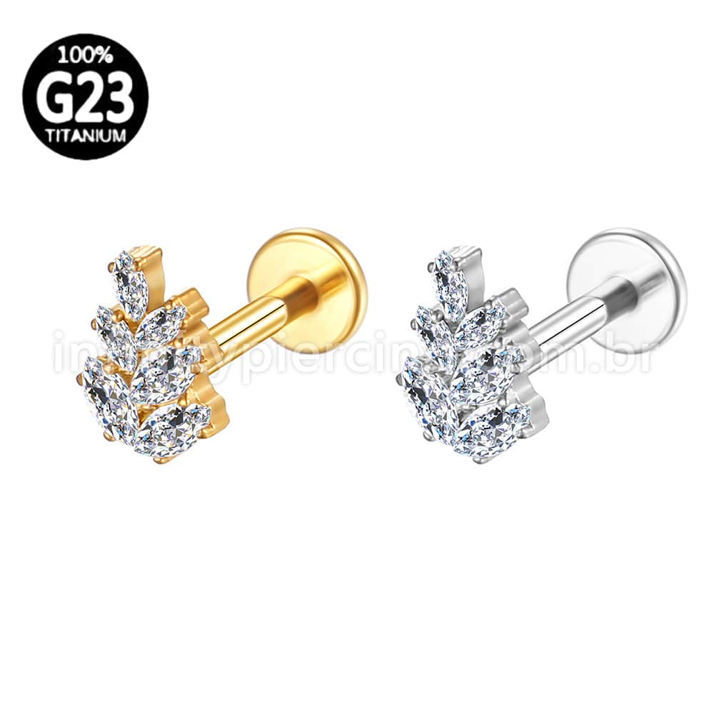 Piercing Labret Titânio Galho Zircônia Cravejada