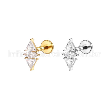 Piercing Labret Aço Cirúrgico Zircônia Cravejada