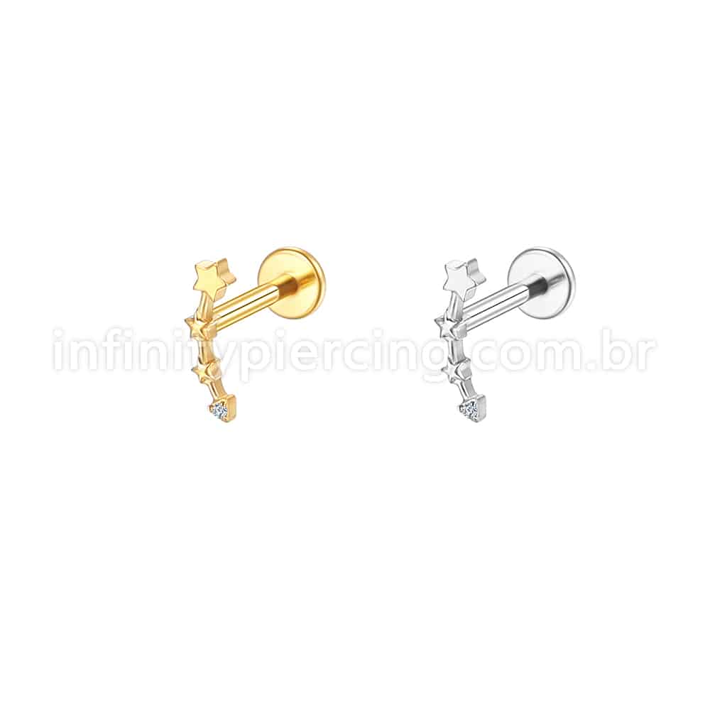 Piercing Labret Aço Cirúrgico Estrelas 1 Zircônia
