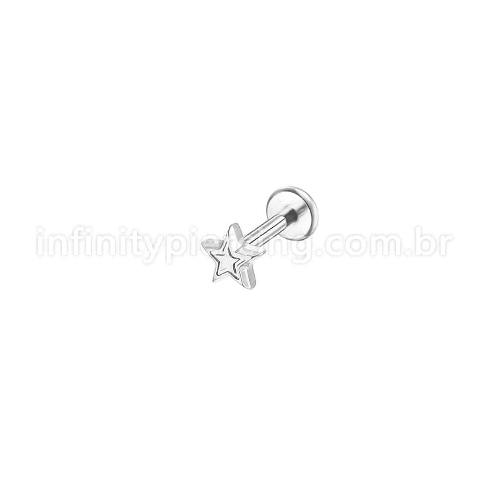 Piercing Labret Aço Cirúrgico Estrela Detalhada