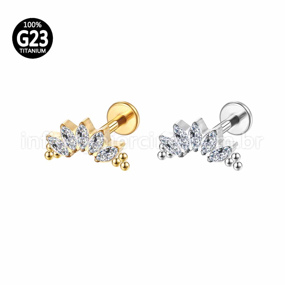 Piercing Labret Titânio Indiano Cluster Zircônias Cravejadas