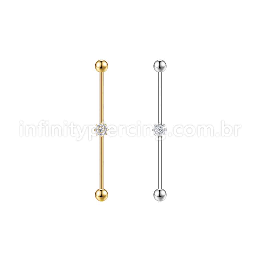 Piercing Transversal Aço Cirurgico Zircônia Mini Flor