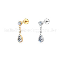 Piercing Labret Aço Cirúrgico Ponto De Luz/Pingente Gota Zircônia