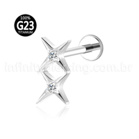 Piercing Labret Titânio Estrela Dupla Zircônia