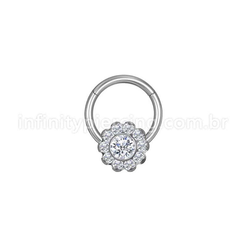 Piercing Argola Aço Cirúrgico Segmento Articulado Flor Zircônia