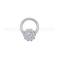 Piercing Argola Aço Cirúrgico Segmento Articulado Flor Zircônia