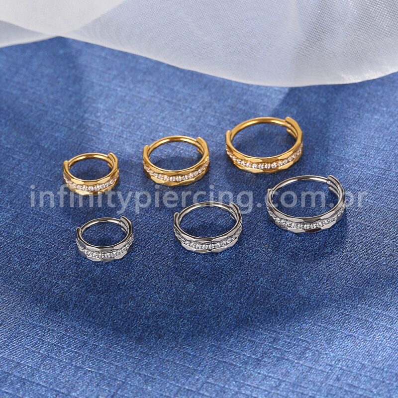 Piercing Argola Titânio Segmento Articulado Detalhada Zircônia Cravejada