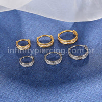 Piercing Argola Titânio Segmento Articulado Detalhada Zircônia Cravejada