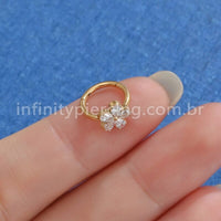 Piercing Argola Titânio Segmento Articulado Flor 5 Pedras
