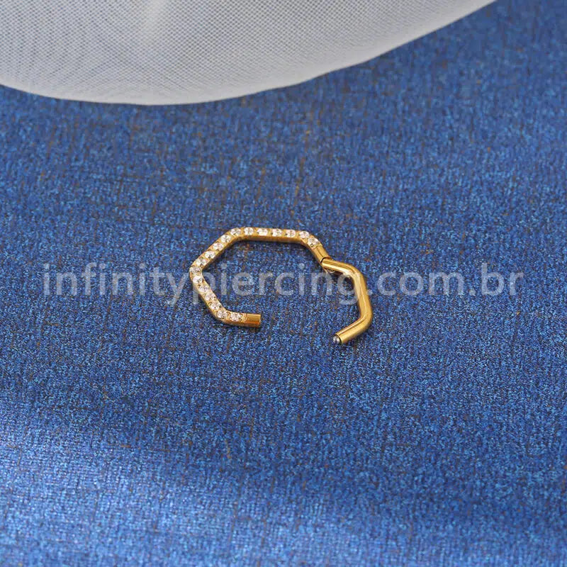 Piercing Argola Titânio Hexagonal Zircônia Cravejada
