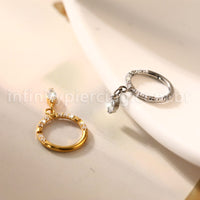 Piercing Argola Titânio Zircônia Frontal Pingente Oval Com Pontas