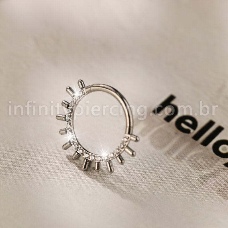 Piercing Argola Titânio Segmento Articulado Zircônia Cravejada