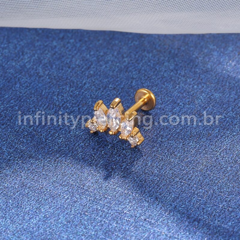 Piercing Labret Aço Cirúrgico Detalhes 5 Zircônias
