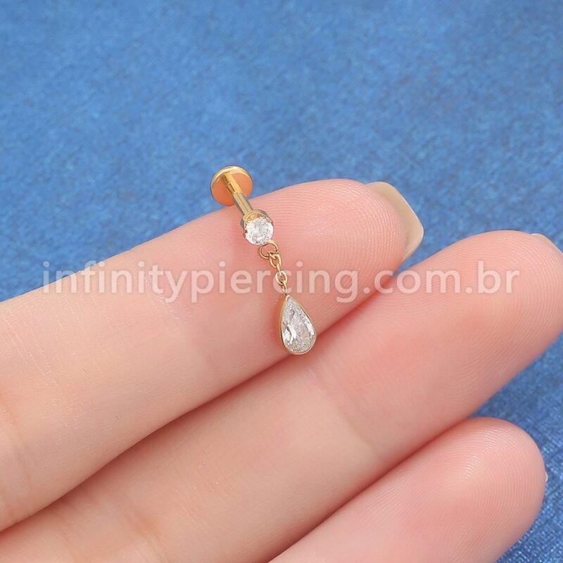 Piercing Labret Aço Cirúrgico Ponto De Luz/Pingente Gota Zircônia