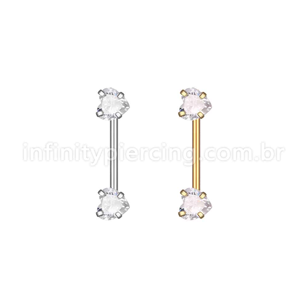 Piercing Mamilo Push Pin Aço Cirúrgico Zircônia Coração