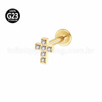 Piercing Labret Titânio Cruz Zircônia Cravejada