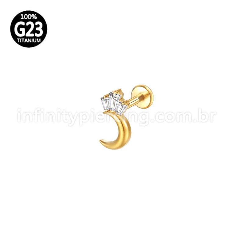 Piercing Labret Titânio Lua Com Zircônia