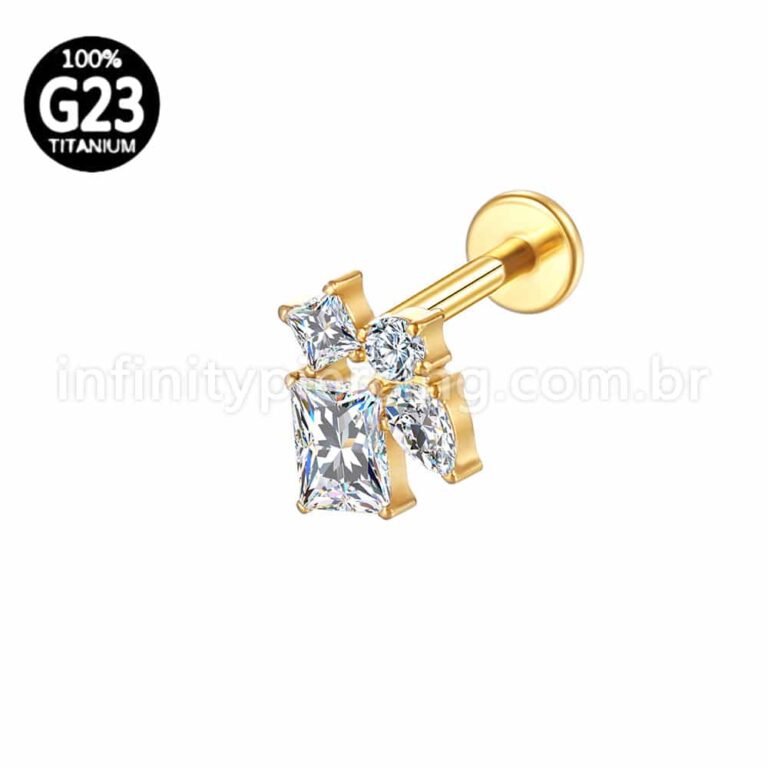 Piercing Labret Titânio Formatos Zircônia Cravejada