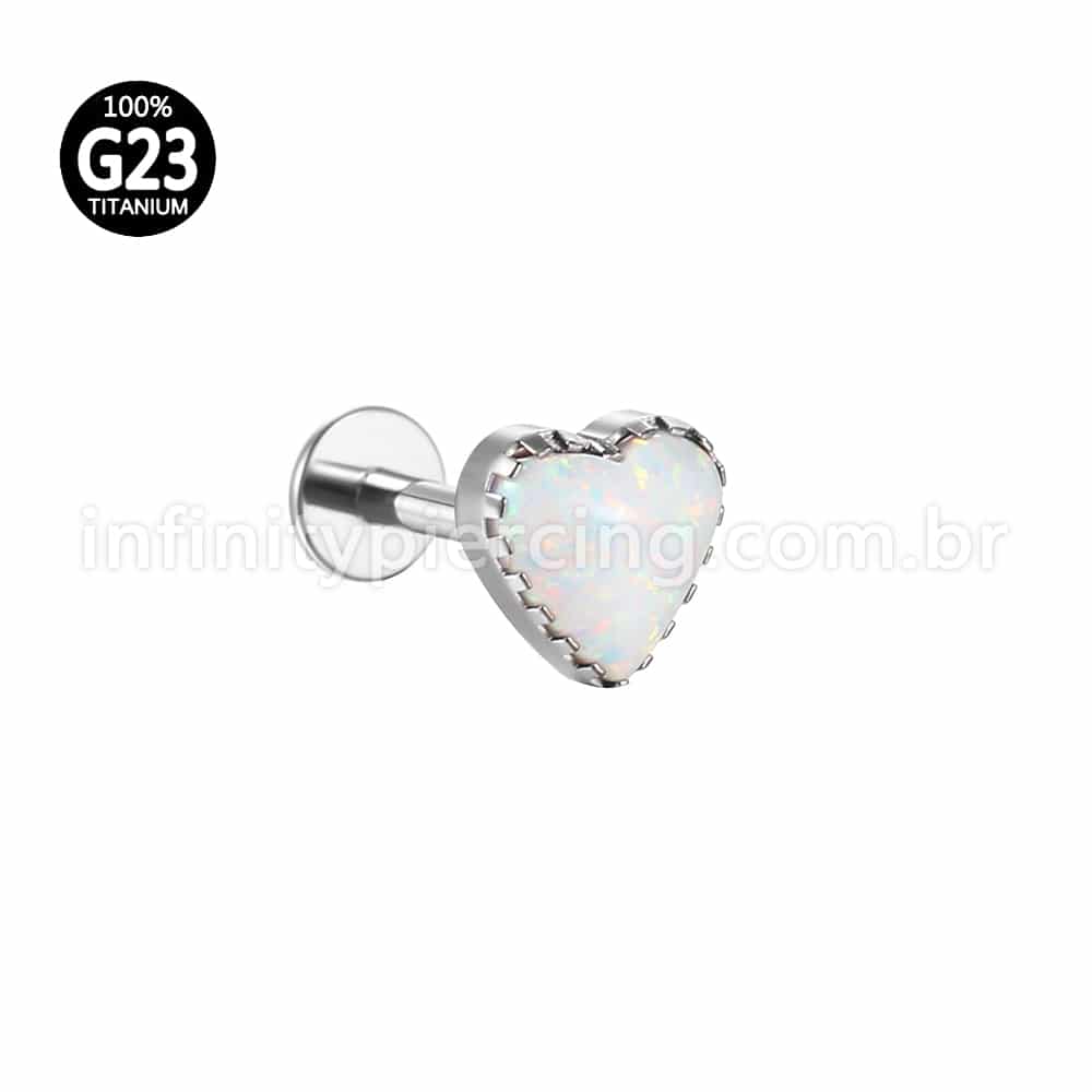 Piercing  Labret Titânio Coração Opala