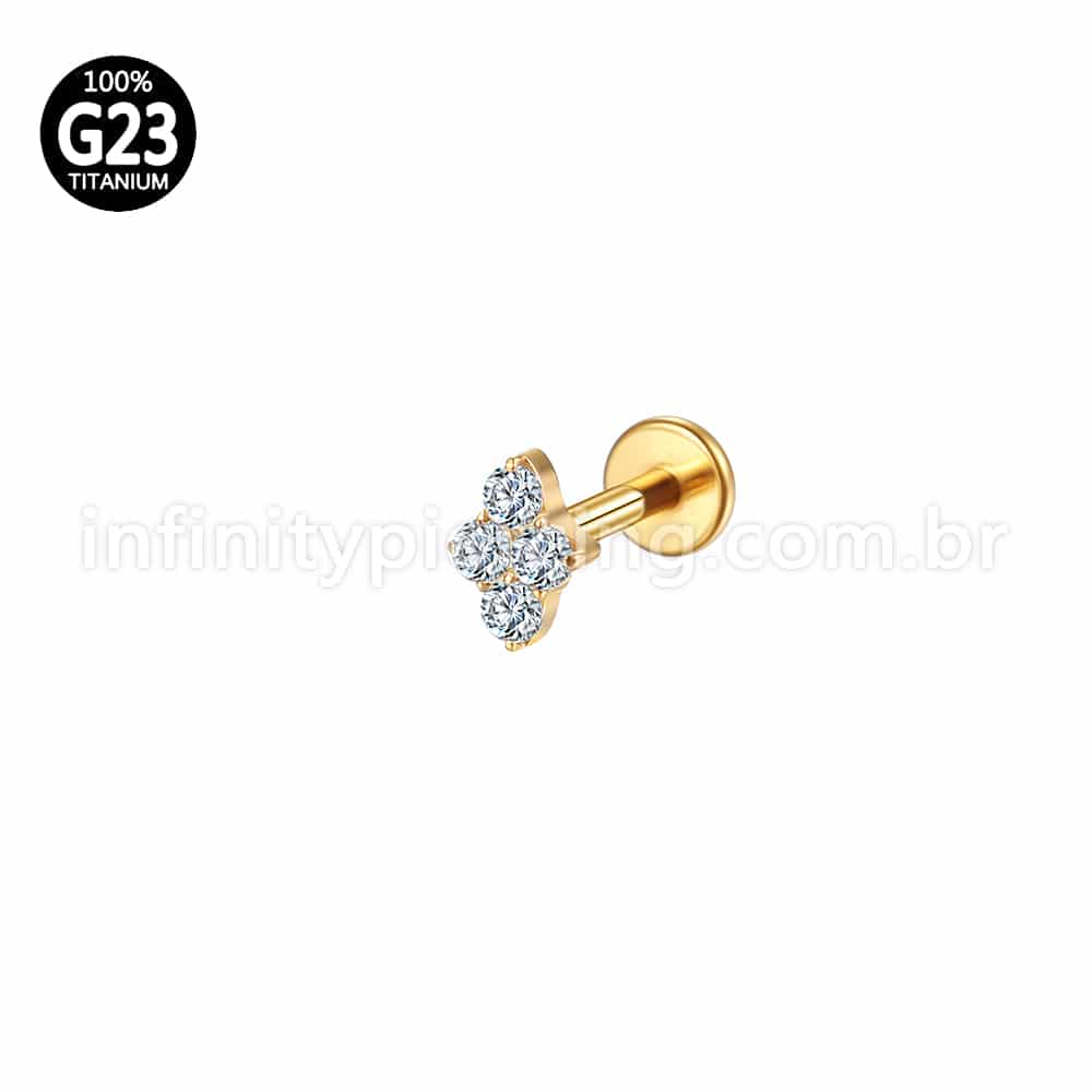 Piercing Labret Titânio Quatro Zircônias