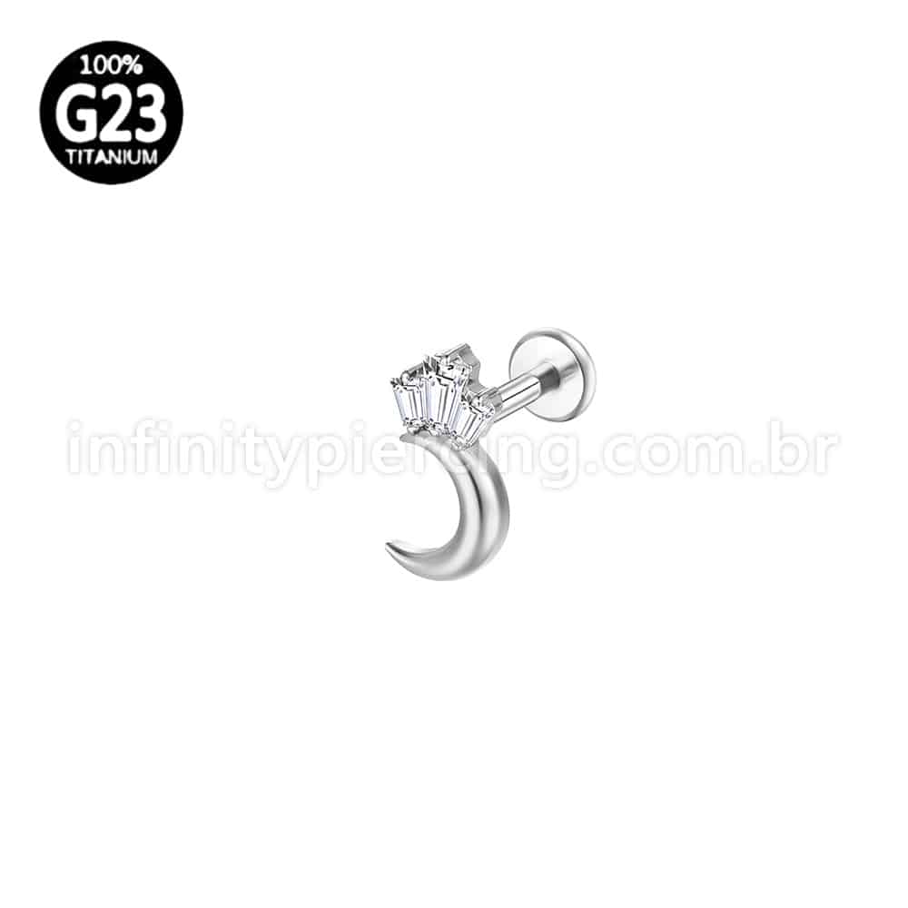 Piercing Labret Titânio Lua Com Zircônia