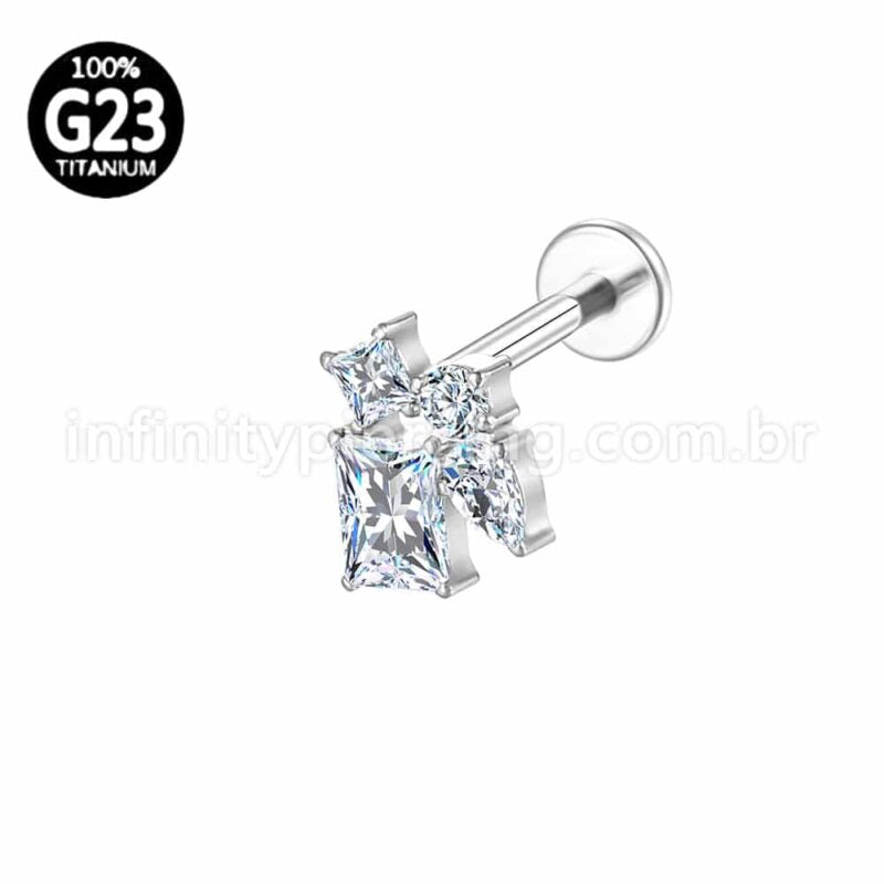 Piercing Labret Titânio Formatos Zircônia Cravejada