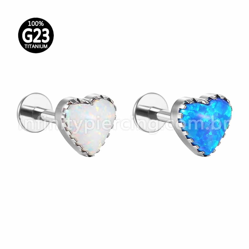 Piercing  Labret Titânio Coração Opala