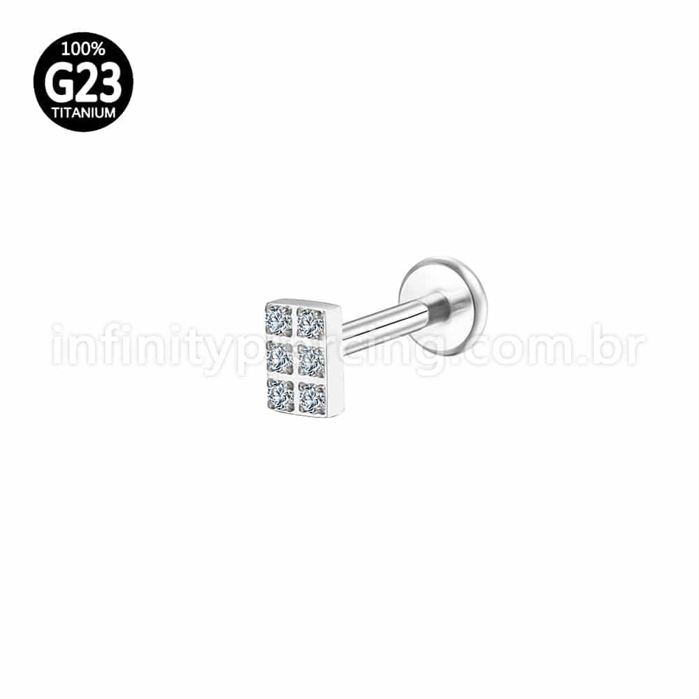 Piercing Labret Titânio Quadrado Zircônia