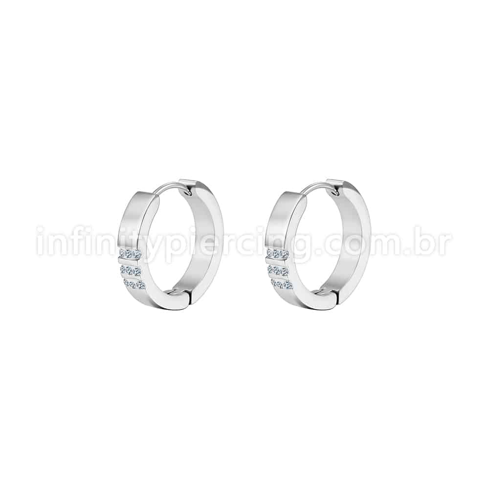 Argola Aço Inoxidável Linhas Strass