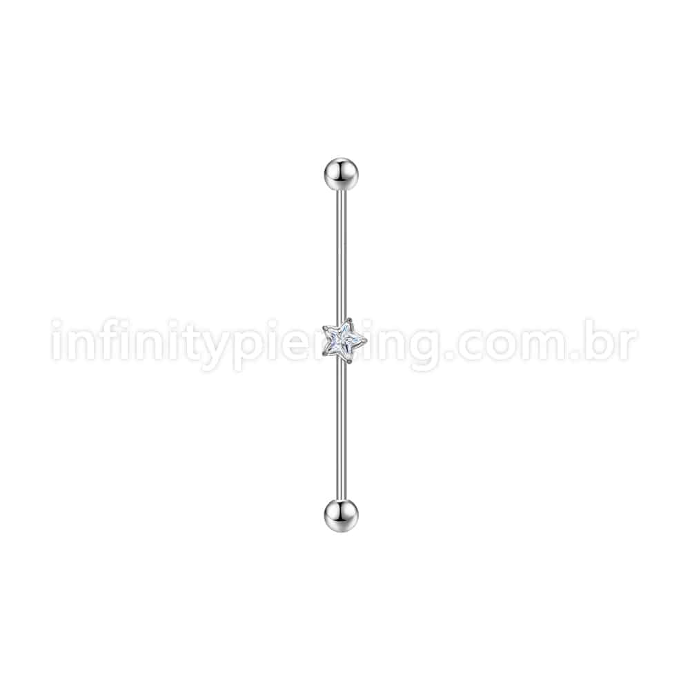 Piercing Transversal Aço Cirúrgico Zircônia Estrela
