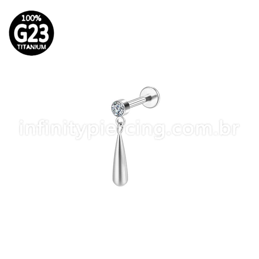 Piercing Labret Titânio Ponto de Luz Com Pingente Gota