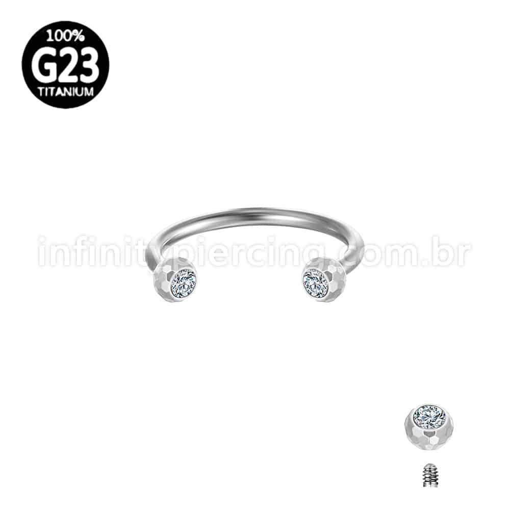 Piercing Ferradura Lapidada Titânio Com Zircônia Cravada Rosca Externa