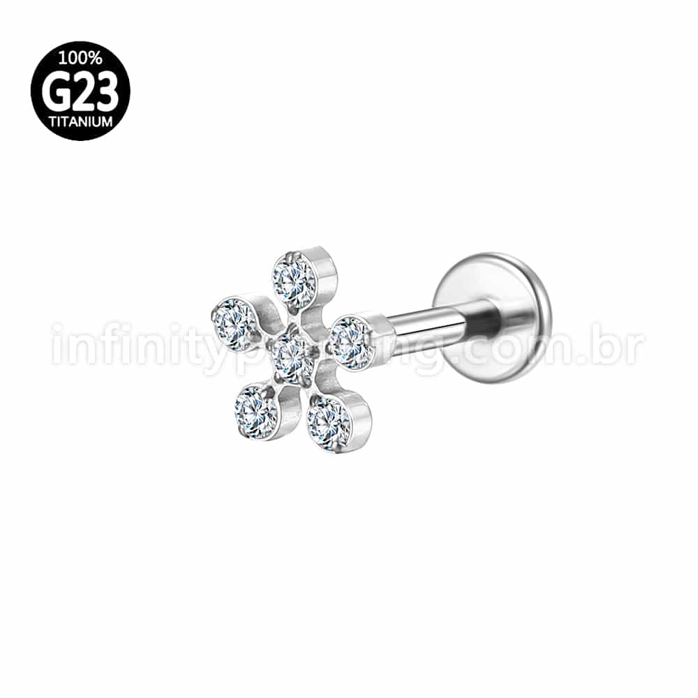 Piercing Labret Titânio Zircônia Flor