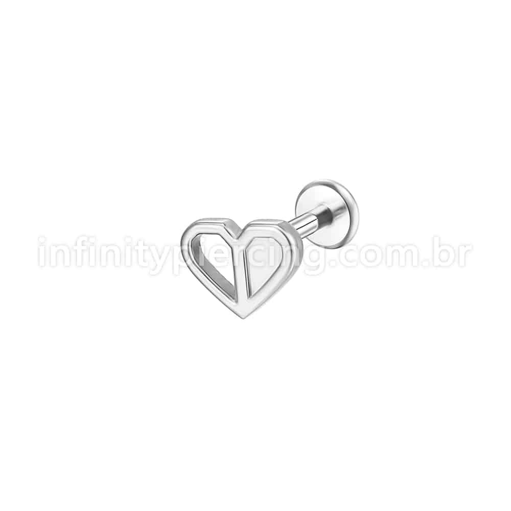Piercing Labret Aço Cirúrgico Coração Metade Vazado