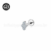 Piercing Labret Titânio Quatro Zircônias